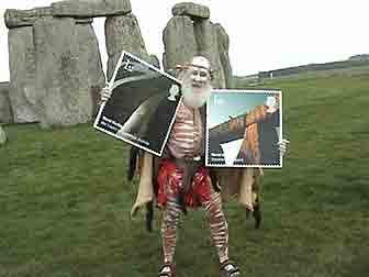 Francis posing with giant stamps!