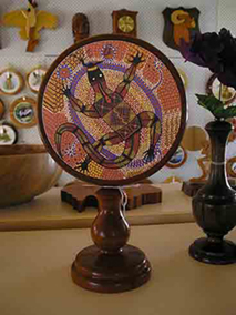Cedar Mantel Design with Ceramic Aboriginal Art Tile - willigi  lizard by Colin Isaacs